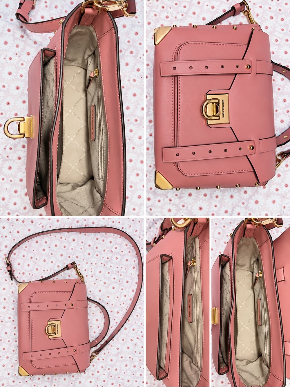 Michael Kors Rose Pink Leather Structured Crossbody with Gold Hardware